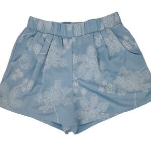 Freeway Shorts Blue Cream Embroidered Flowers Size Small, Elastic Waist , USA